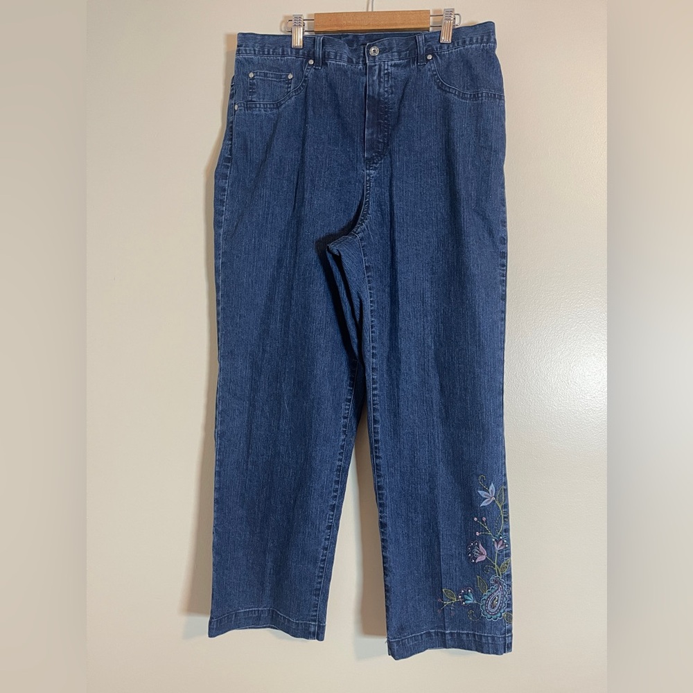 Alfred Dunner Jeans Womens 12 Blue Denim Embroidered Paisley Cottagecore Cropped